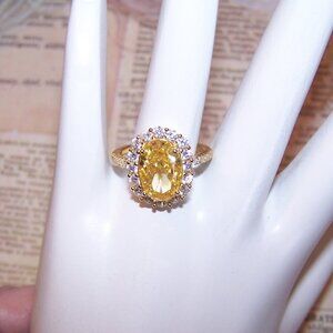 Sterling Silver Vermeil Canary Yellow & Clear Cubic Zirconia CZ Engagement Ring